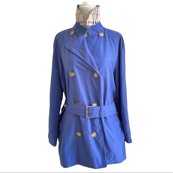 Burberry London Hillary Blue Nova Check Trench Coat 12R